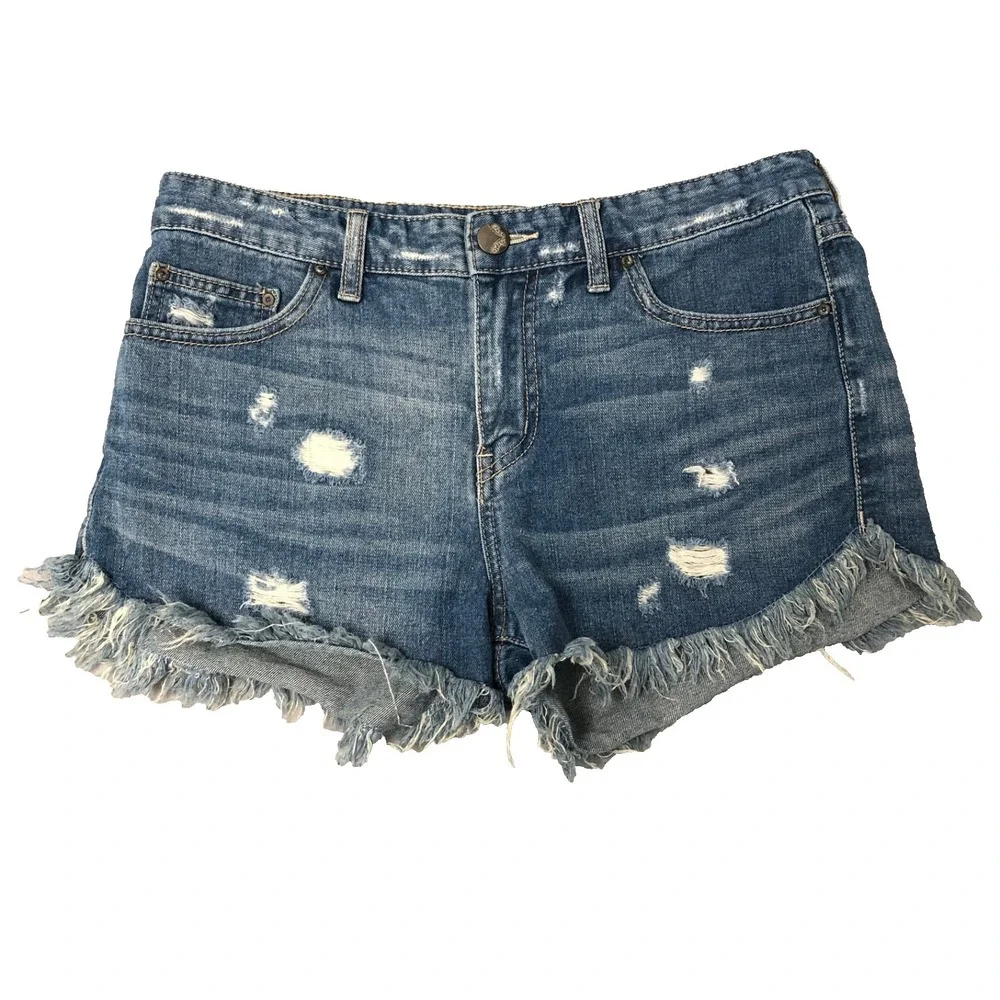 Free People Cut Off Shorts Womens 29 8 Blue Denim Distressed Festival‎ Beach